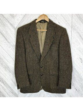 Vintage Harris Tweed Blazer Sport Coat Jacket Brown 100% Wool Mens Size 40R